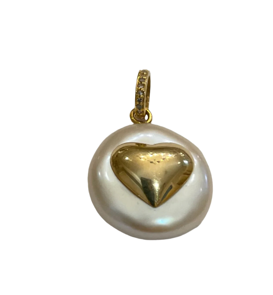 14K Puffed Mother of Pearl Heart with Gold heart Center