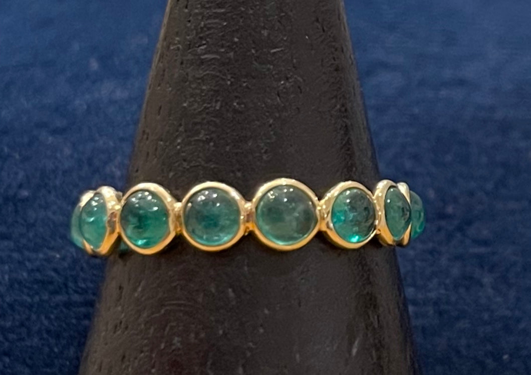 14K Gold Emerald Cabochon Eternity Band
