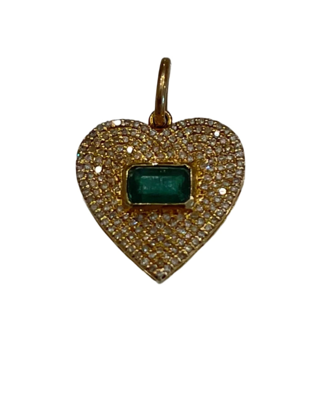 14K Pave Heart with Emerald Center