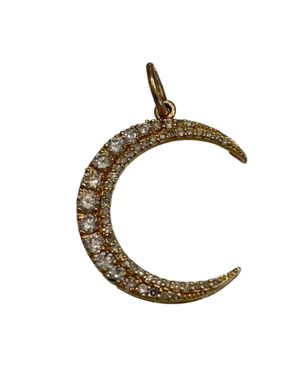 14K Double Row Diamond Crescent Moon