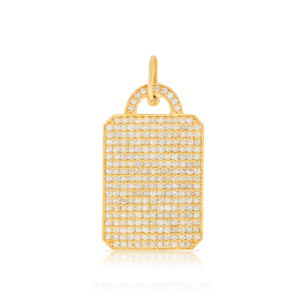 14K Pave Champagne Dog Tag