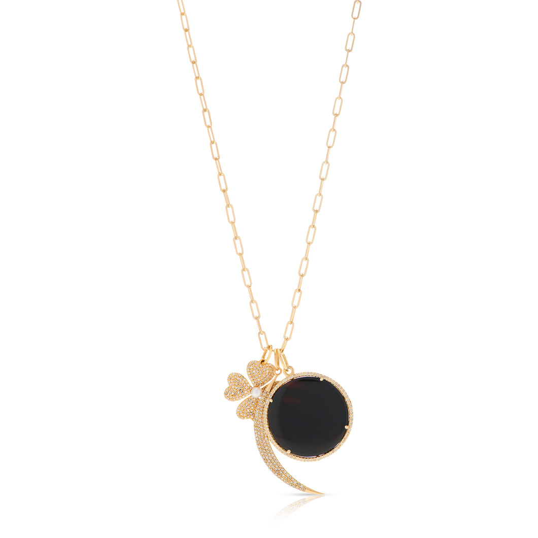 14K Onyx Halo Pendant