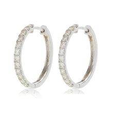 Load image into Gallery viewer, 14K White Gold 18mm Diamond Hoops
