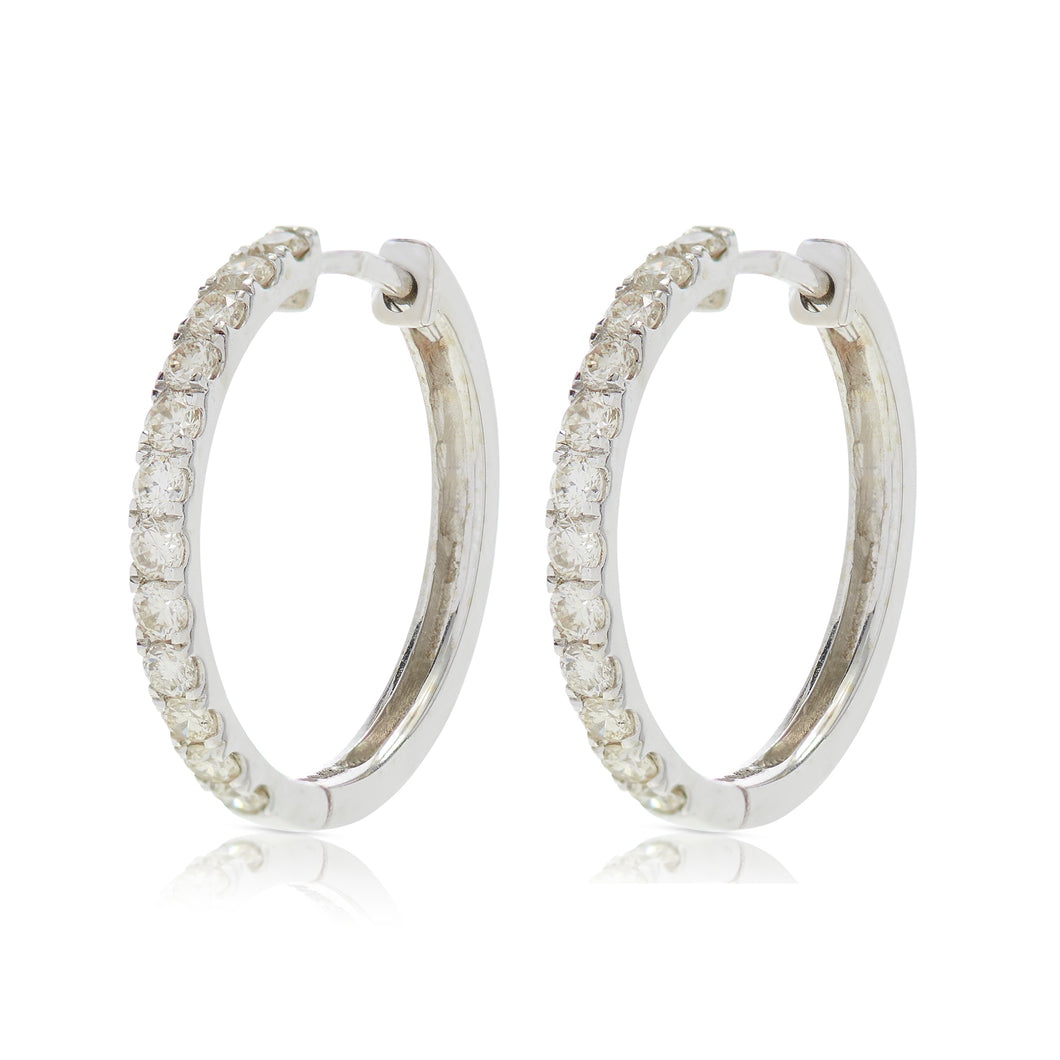 14K White Gold 18mm Diamond Hoops