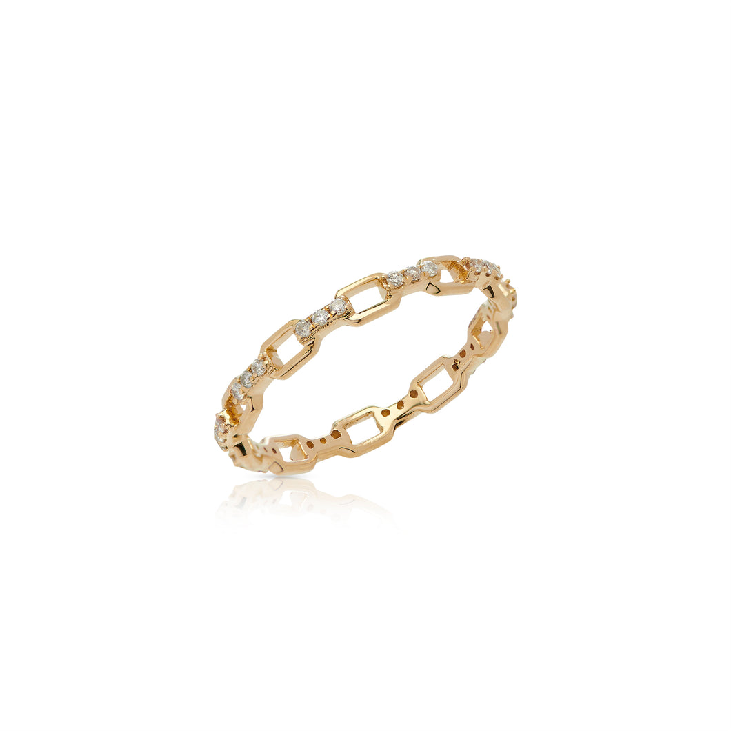 14K Yellow Gold Link Ring with Pave links
