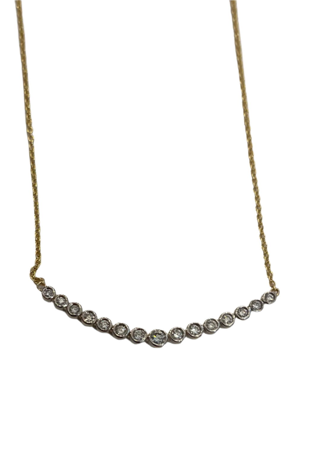 14K Diamond Graduated Curved Bar Necklace