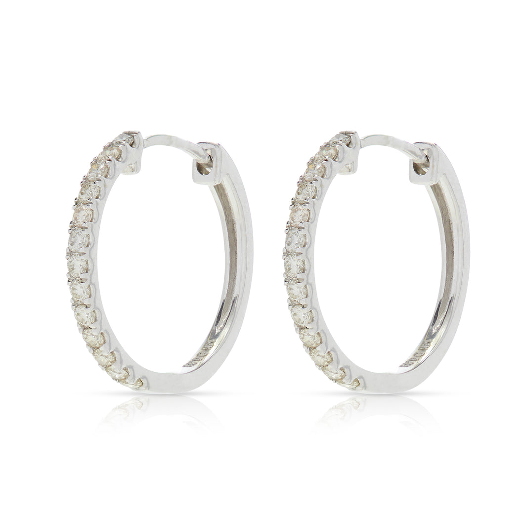 14K White Gold 17mm Diamond Hoops