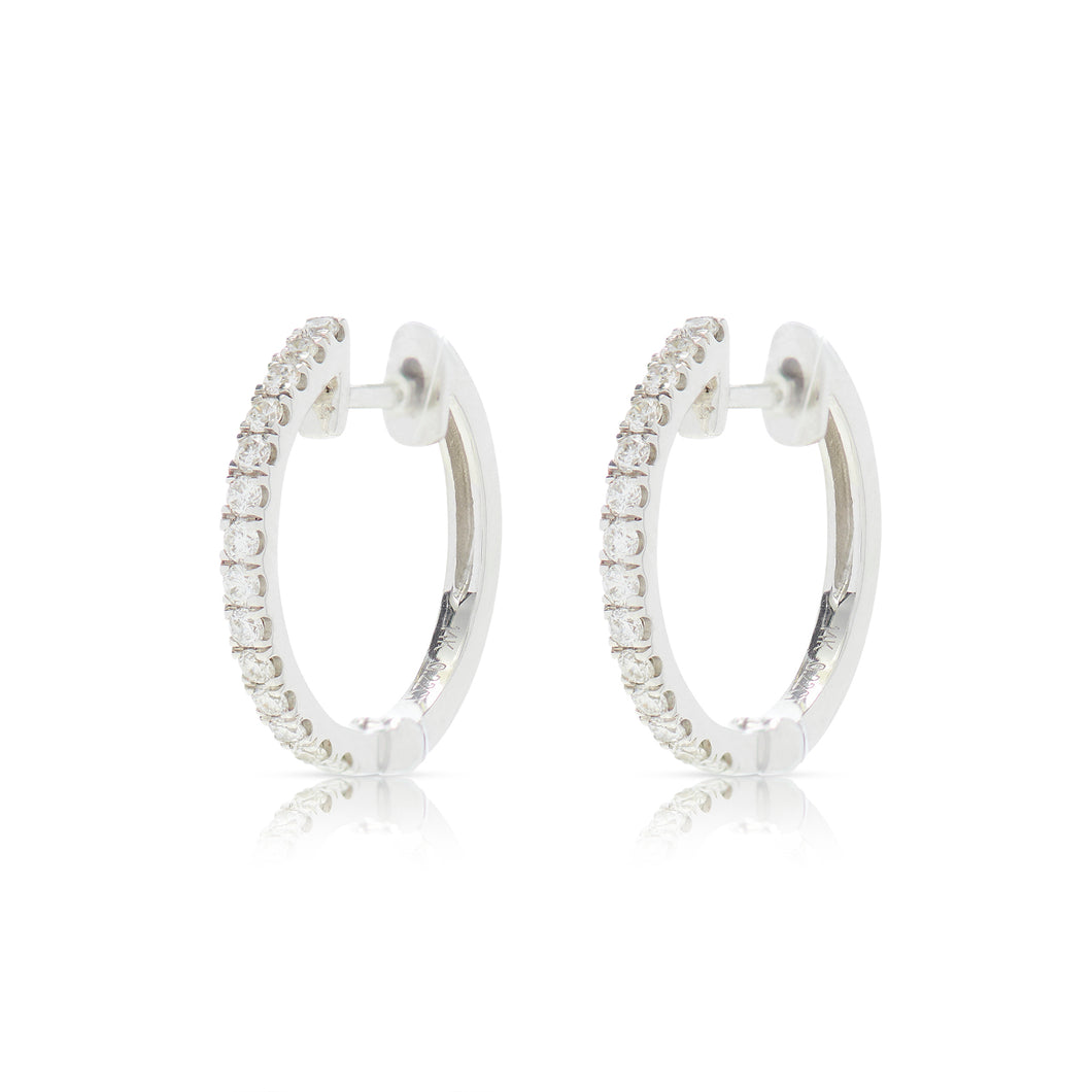 14K White Gold 14mm Diamond Hoops