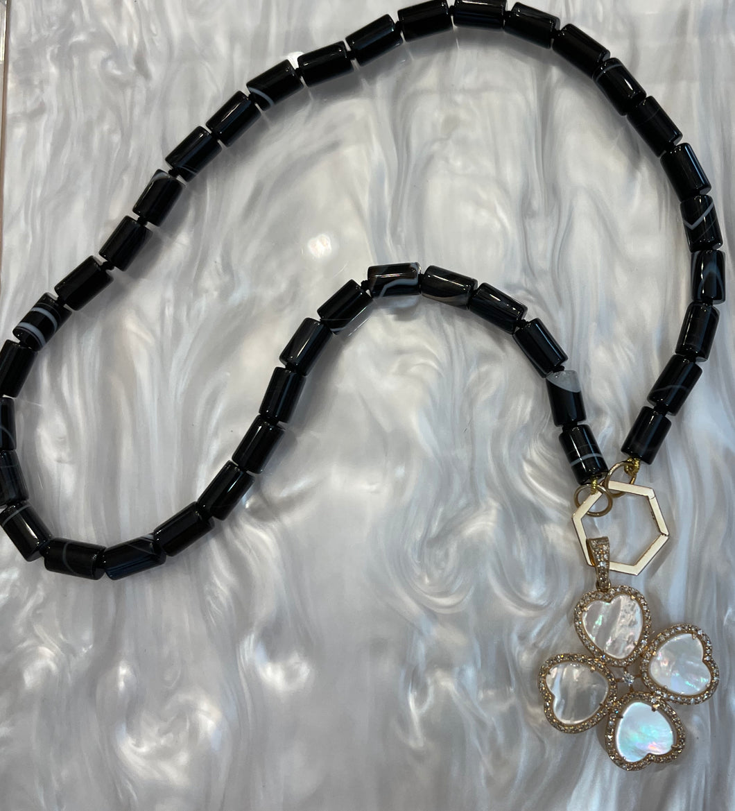 16 inch Black Agate Tube Necklace