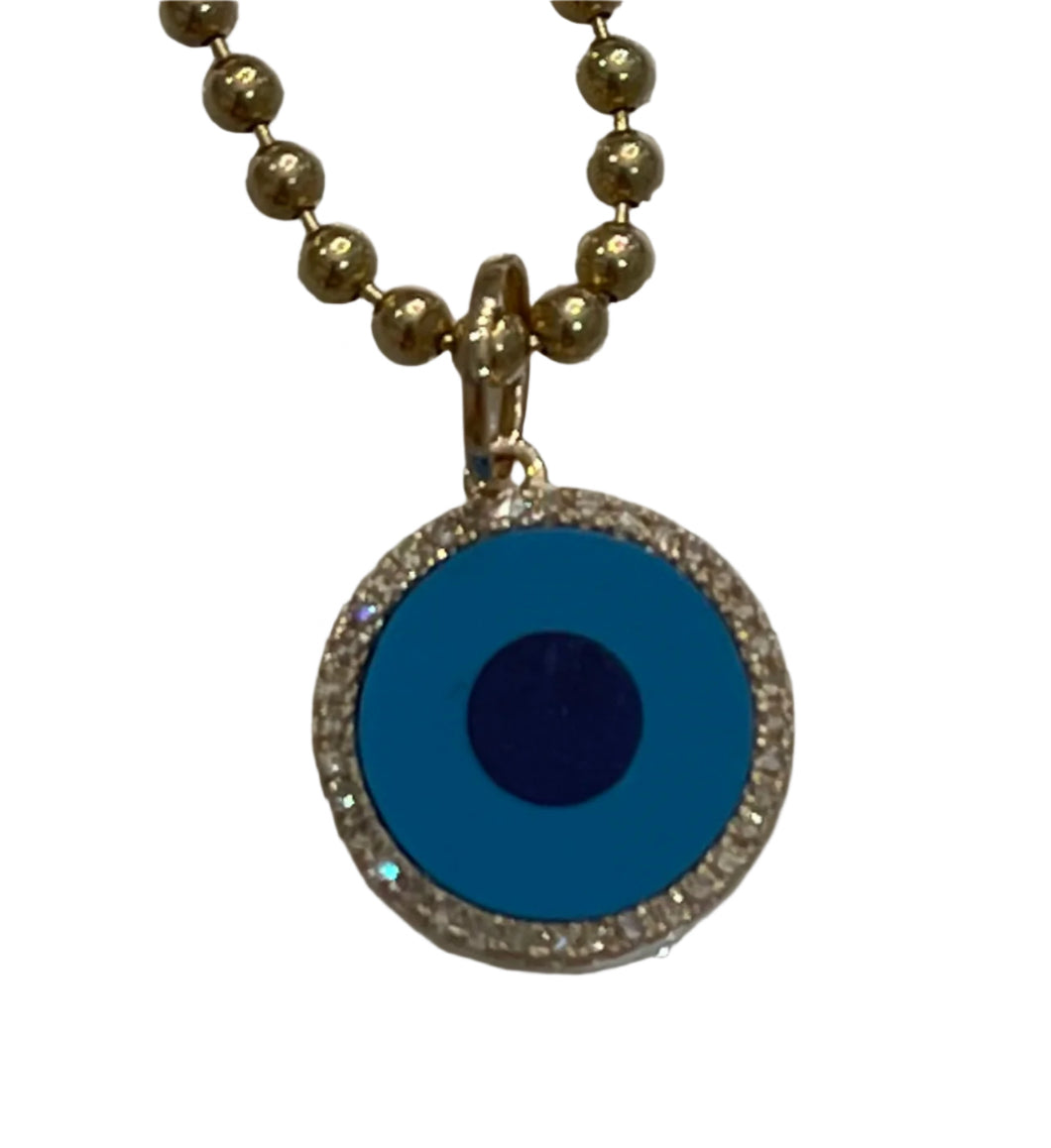 14k Diamond Lapis Inlay Evil Eye Pendant